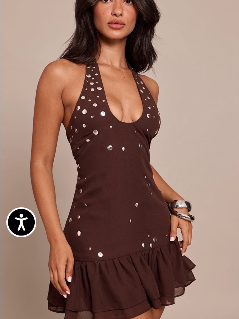 PrettyLittleThing Chocolate Brown Halter Mini Dress